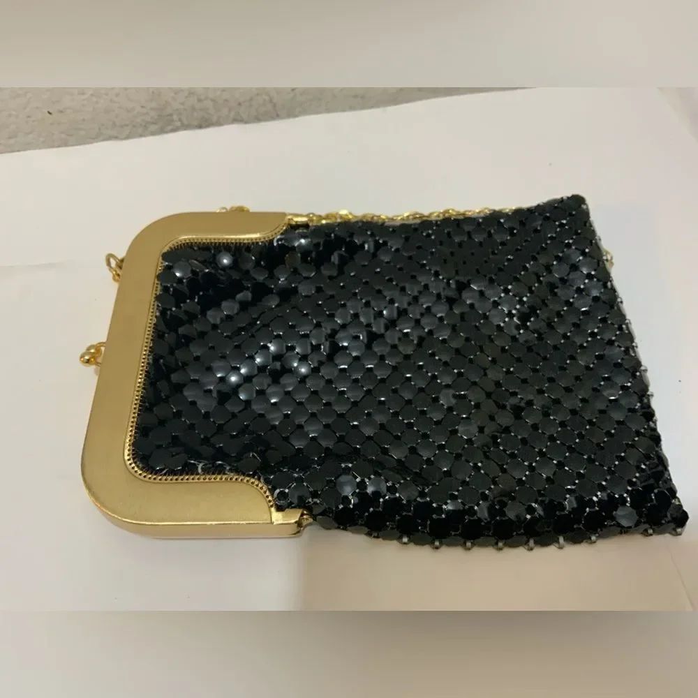 Vtg Whiting & Davis BLACK Mesh Purse Shoulder Bag Chain Strap Handbag